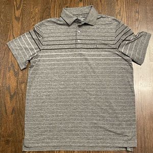 Vineyard Vines Performance Mens Polo Gray Grey  Black Stripe L Large Golf RARE
